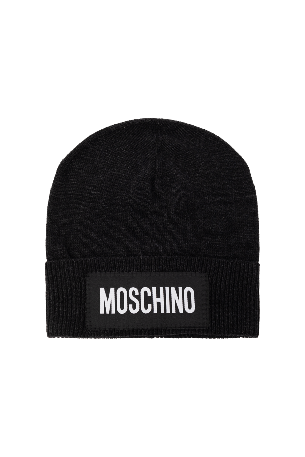 MOSCHINO Black White Logo Wool Cashmere purchases Beanie Hat NWT